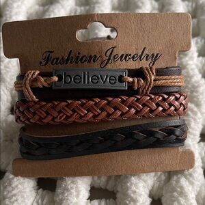 Believe Braided Leather Bracelet Set of 3 for Men or women. Brown & Black. NWT